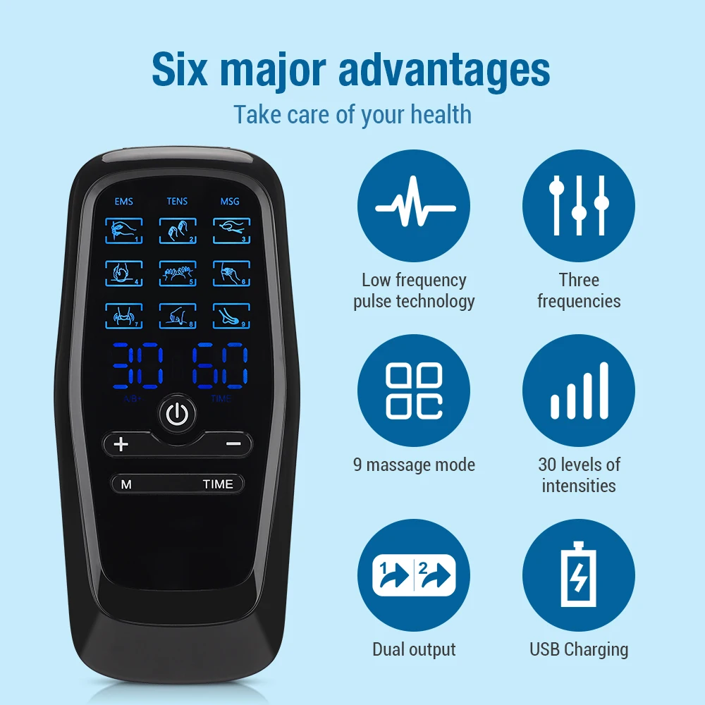 Electric Muscle Stimulator EMS & TENS Unit Pulse Massager for Back Neck Shoulder Knee Joints Full Body Relax 9 Modes 30 Gears - immagine 2