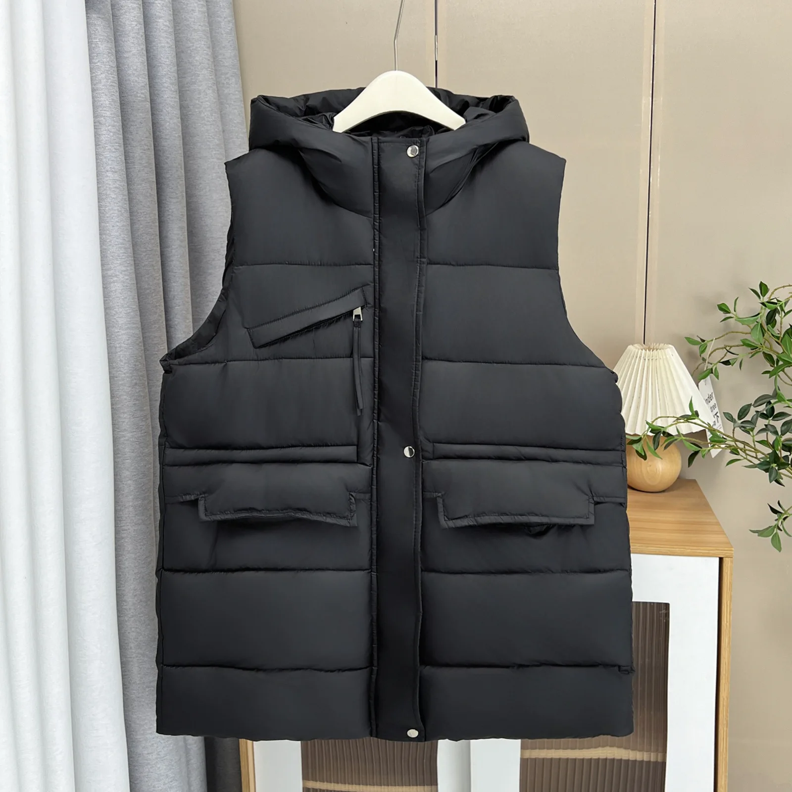 XXXXXXL Fashion Plus Size Women's Parkas New Mid Length Hooded Padded Vest For Casual And Warm Wear Sleeveless Coat Winter 2523