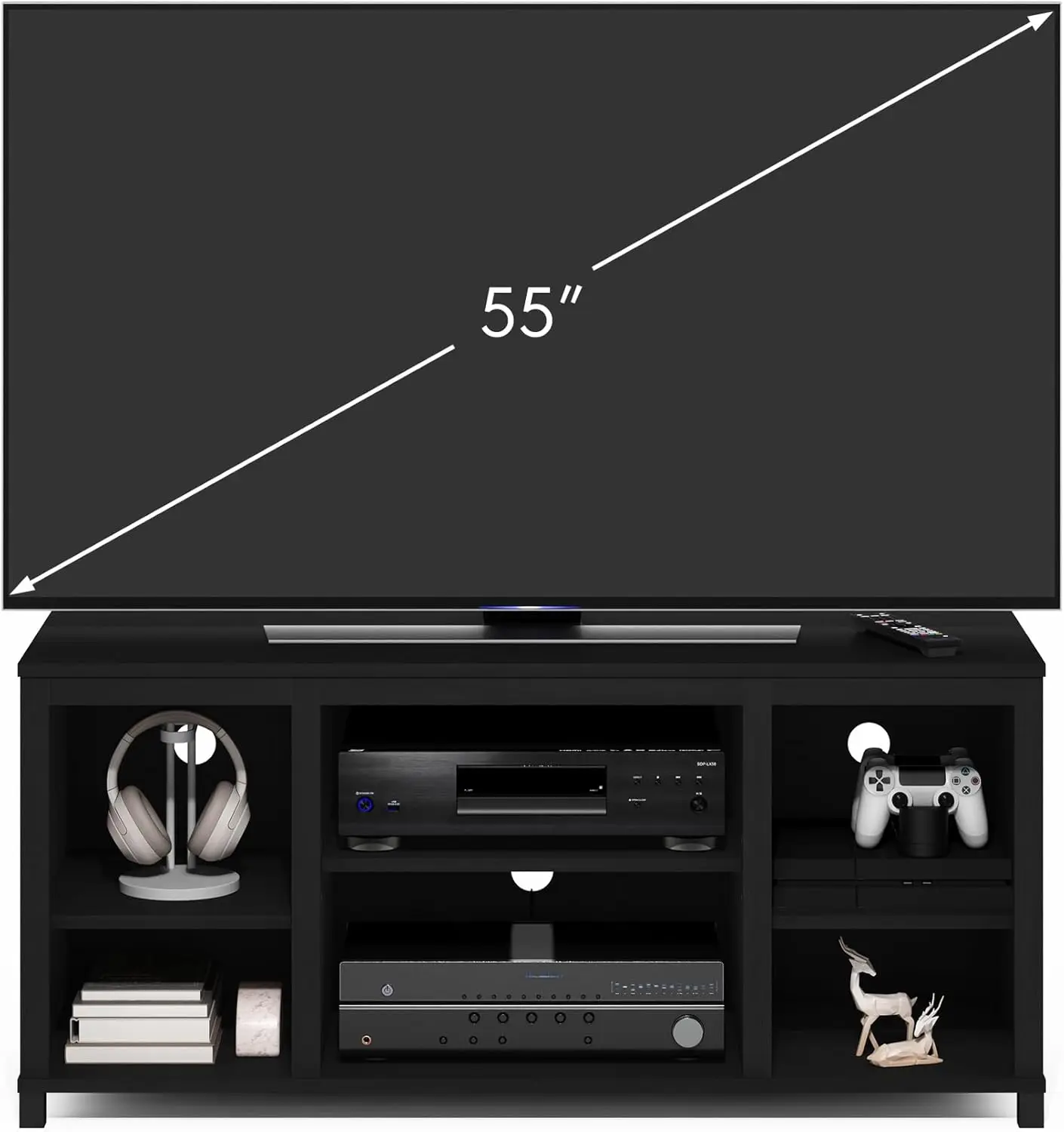 Classic TV Stand with Shelves for TV up to 55 Inch, Americano