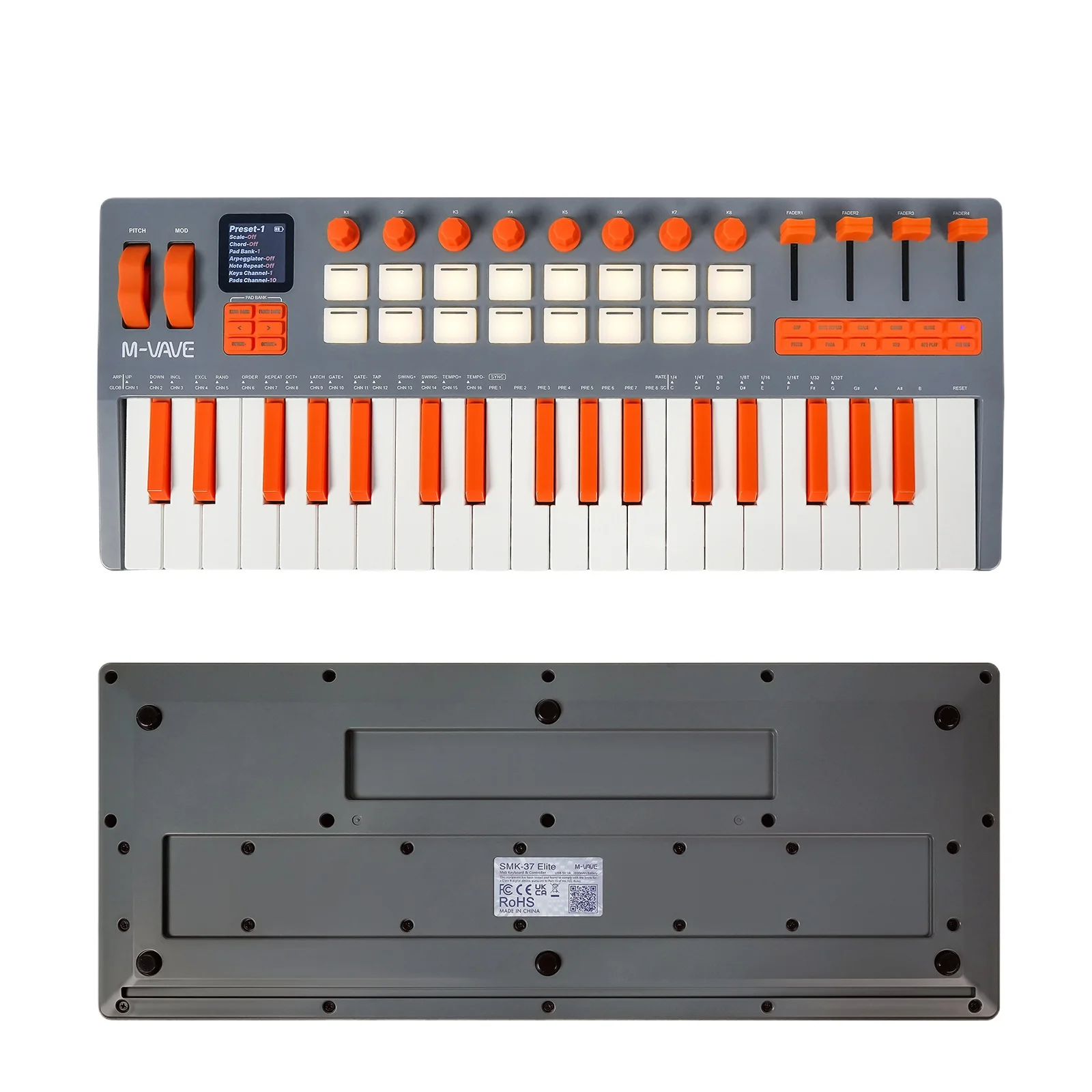 M-VAVE SMK-37 Elite Wireless MIDI Keyboard MIDI Controller- 16 Pad