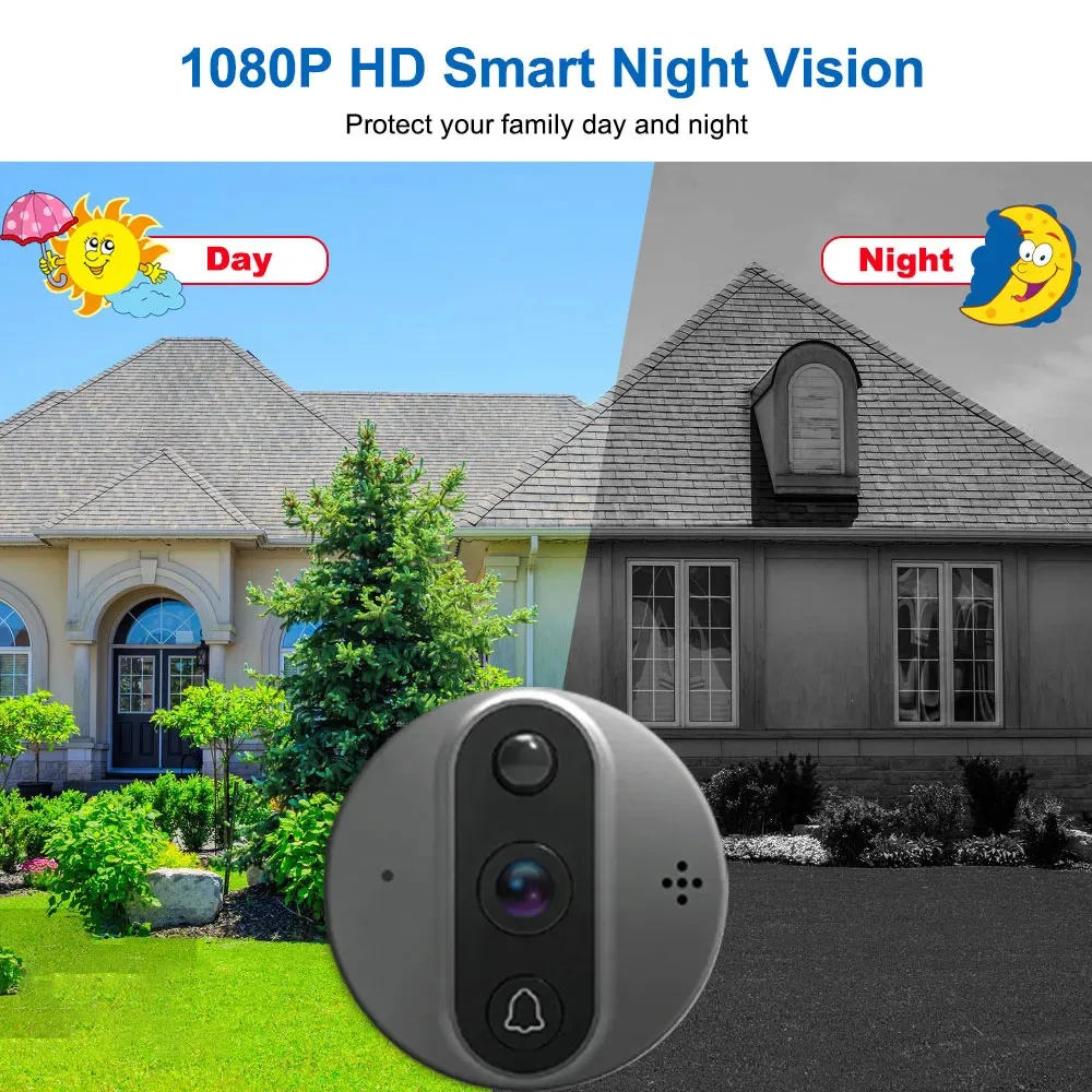 ANJIELO Tuya Smart Video Doorbell Peephole Door Camera with Motion Sensor 1080P