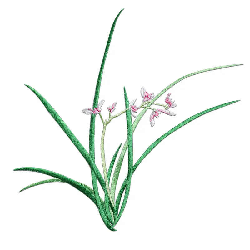 Chinesische Art Orchidee Eisen-auf Stickerei Patches, große Größe Patches für Kleidung, Rock DIY Dekorative, Handgemachte Blumen – Detail 3