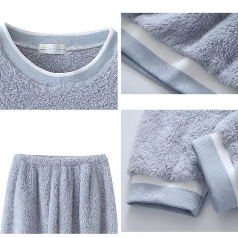 2024 New Pajama Men Winter Flannel Plus Thick Velvet Sleepwear Warm Spring Autumn Loungewear Loose Coral Velvet Homewear Suit