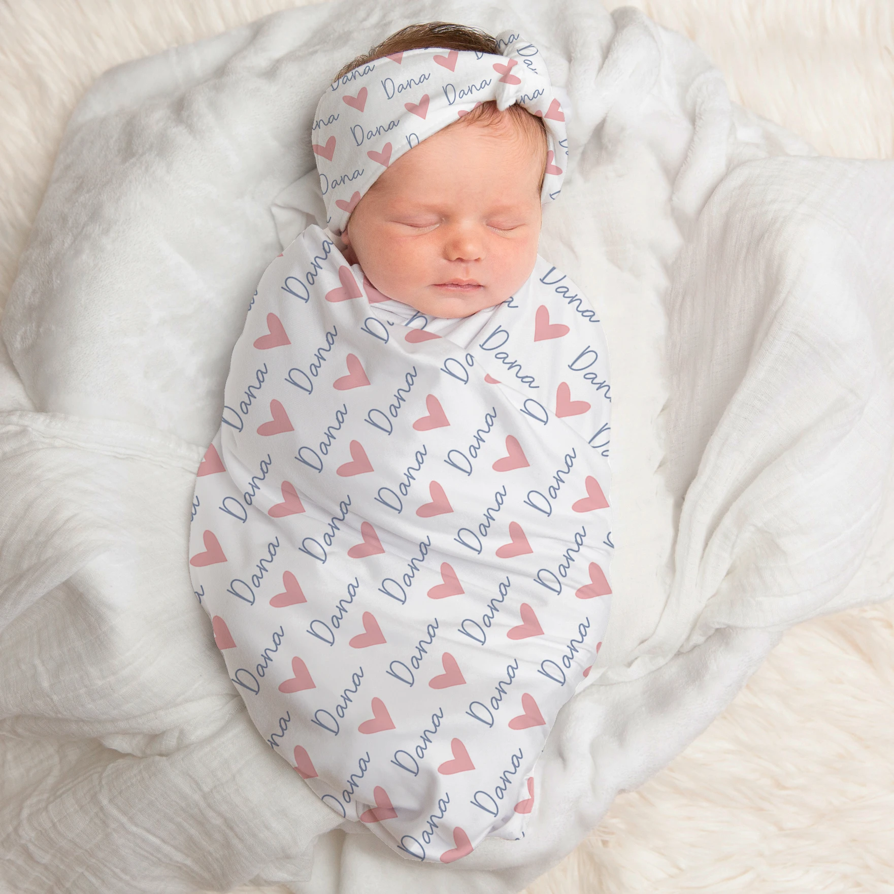 Custom Name Personalized Baby Swaddle Wrap Cotton Jersey Newborn Baby Girl Swaddle Set Baby Birthday Gift For Newborn Girls Boys