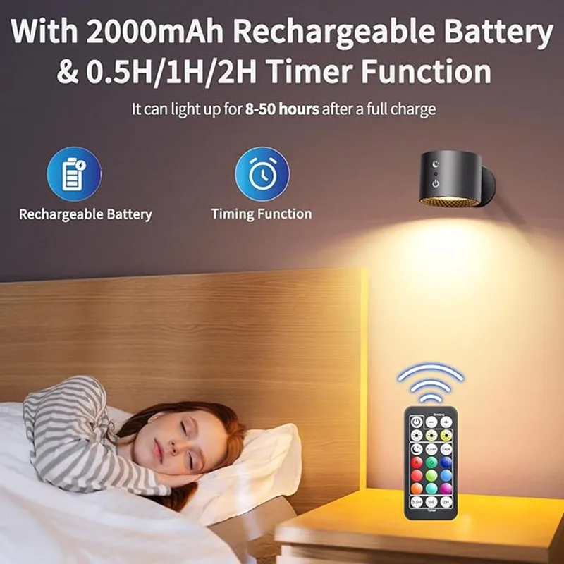 Lampada Da Parete Wireless Con Telecomando, Lampada Da Comodino A LED Ricaricabile Dimmerabile Cambio Colore Rgb 3000k 6000k Con Lampadina 96702528