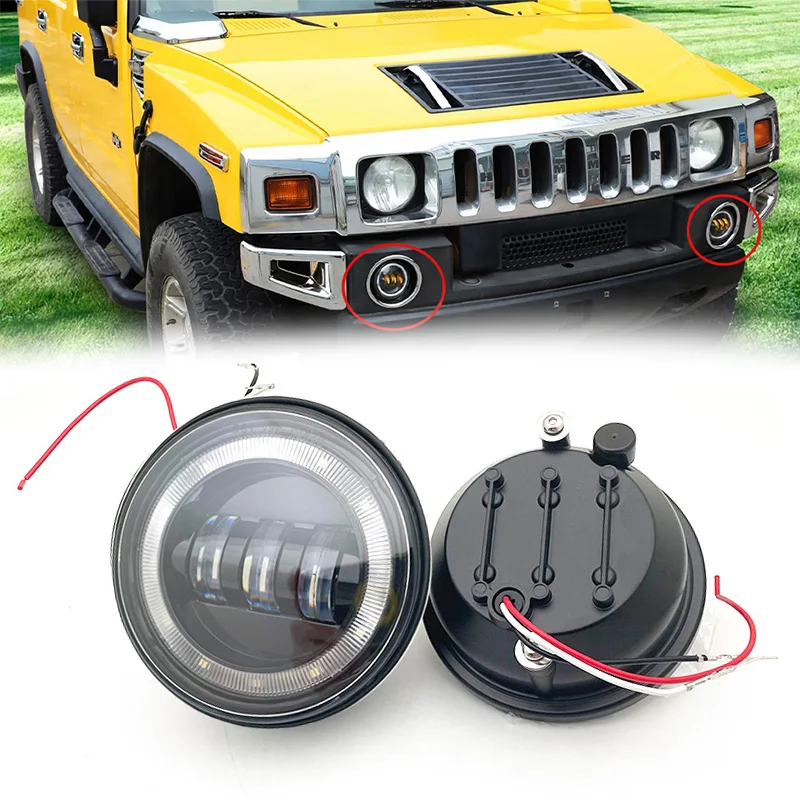 Car Halo Led Fog Light For Hummer H2 2003-2009 Front Bumper Driving Lights Black 2pcs