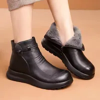 GKTINOO Fashion Winter Women Genuine Leather Ankle Boots Female Thick Wool Warm Snow Boots Mother Waterproof Non-slip Booties