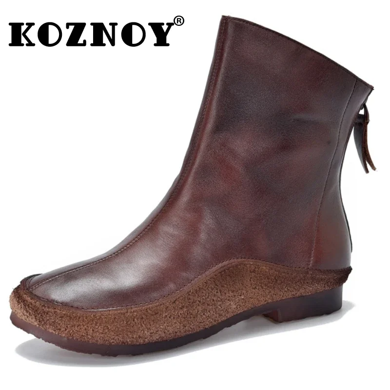 

Koznoy 2cm British Cow Suede Genuine Leather Moccasins Spring Autumn Chimney Mid Calf Boots Comfy Women Ankle Booties Soft Soled