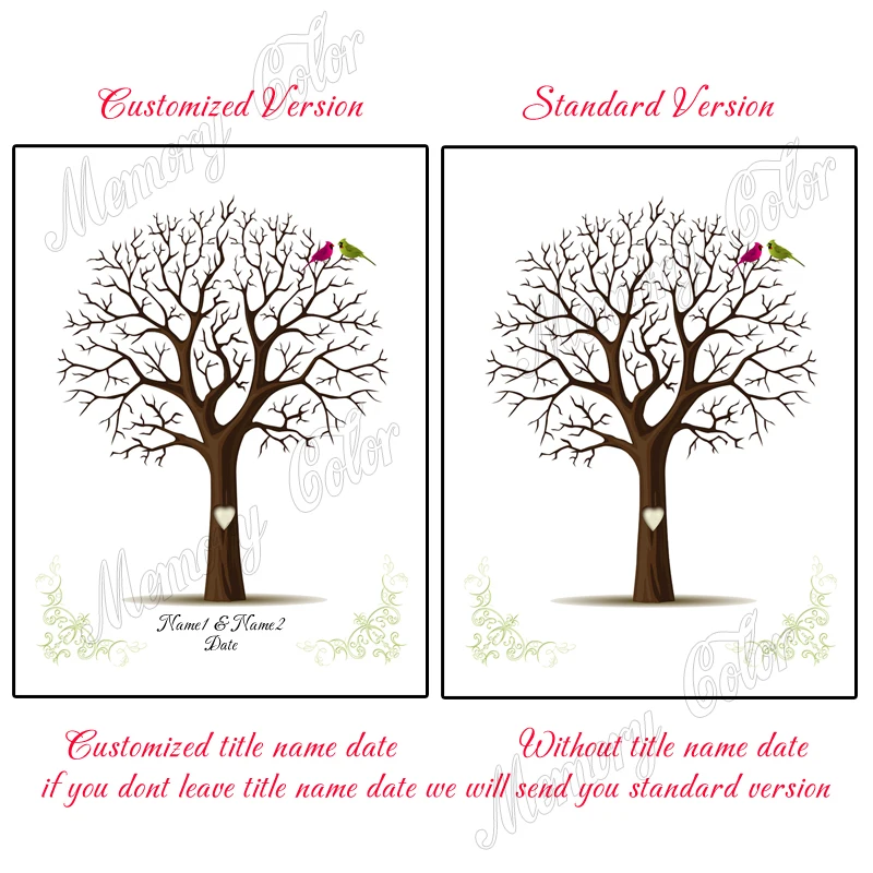 Wedding Guest Book Theme Name Date Fingerprint DIY Tree Leaf Painting Souvenir (No Frame,Ink Pad Included)