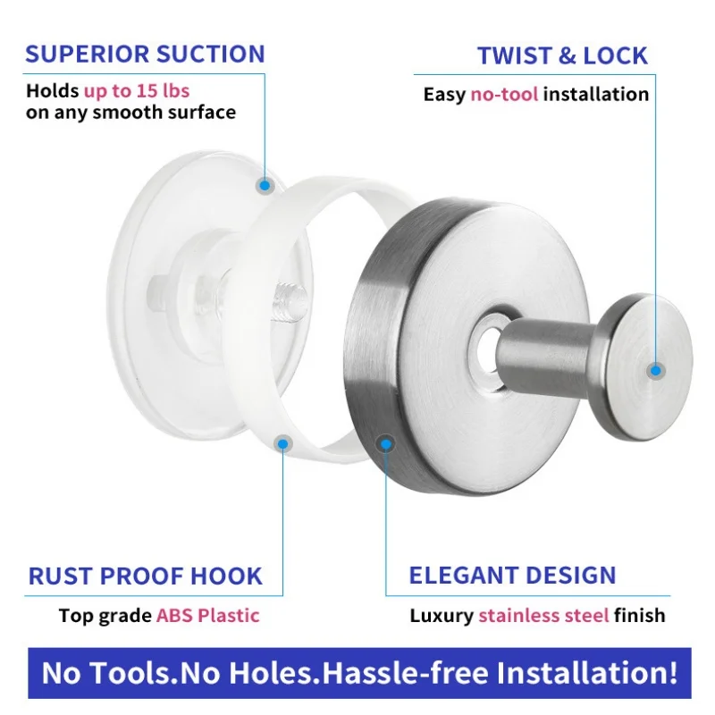 Suction Cup Hooks Waterproof Towel Coat Bath Robe Hook Holder Bathroom Kitchen Glass Door Mirror Tile Organization