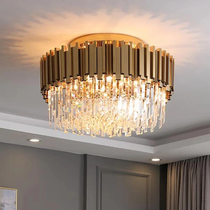 

2023 Luxury Crystal Chandelier Modern Gold Round Led Lighting Fixtures For Home Interior