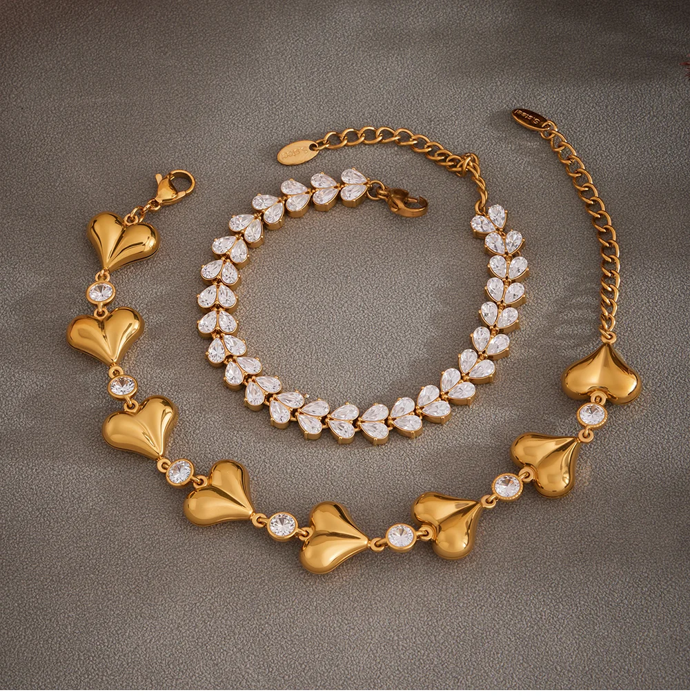 316 Edelstahl 18 Karat vergoldetes Armband Damen glänzendes herzförmiges Zirkon-Ketten-Handarmband Femme Luxus-Schmuck Geschenk – Detail 10