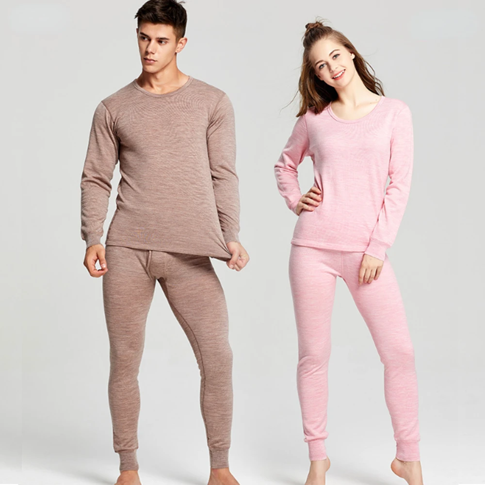 100% Merino Wool Set Men Women Merino Wool Thermal Underwear Set Long John Winter Merino Base Layer Top and Bottom Thicken Warm