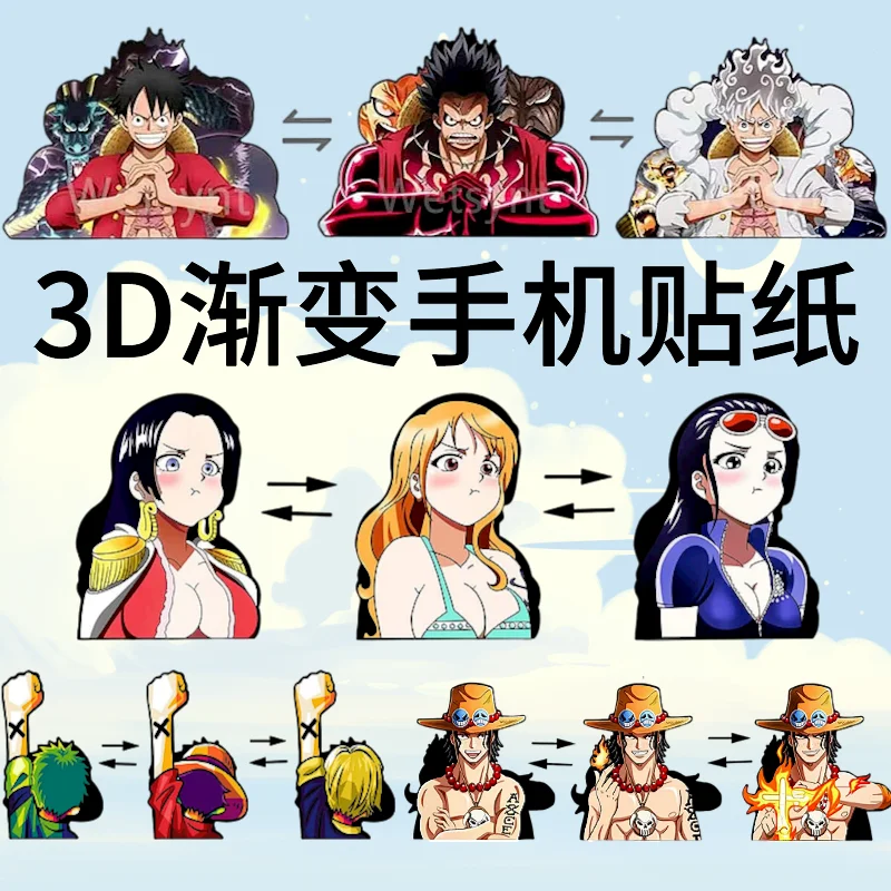 

One Piece Anime Figure Nica Luffy Nine Knives Flow Zoro Nami Robin 3D Gradient Sticker Mobile Phone and Computer Decoration