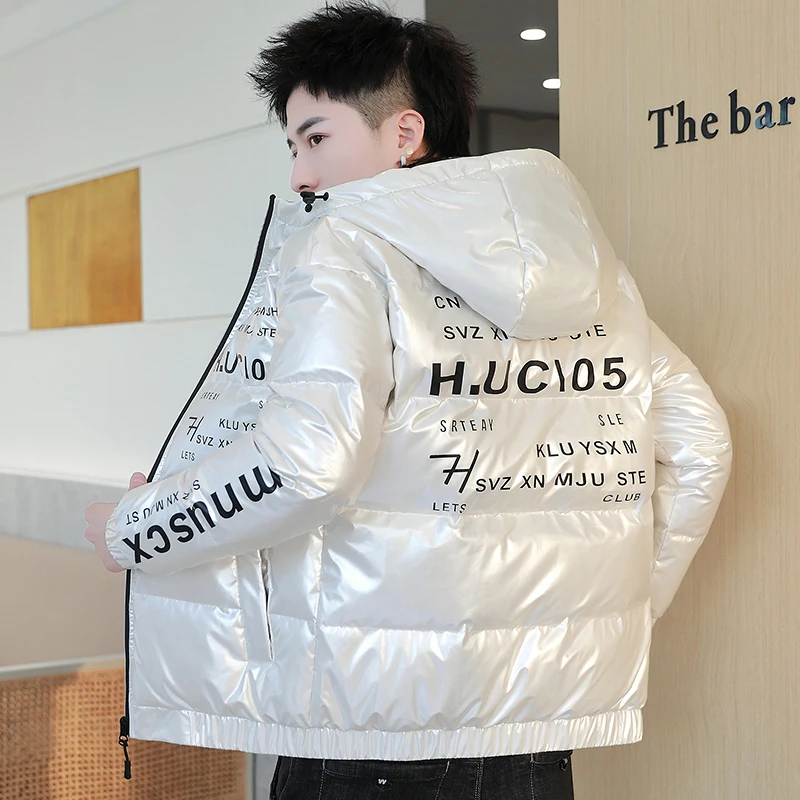 New 2023 Autumn Winter Glossy Hooded Cotton-Padded Jackets Men's Casual Waterproof Thicken Parkas Outwear Slim Shiny Warm Coats