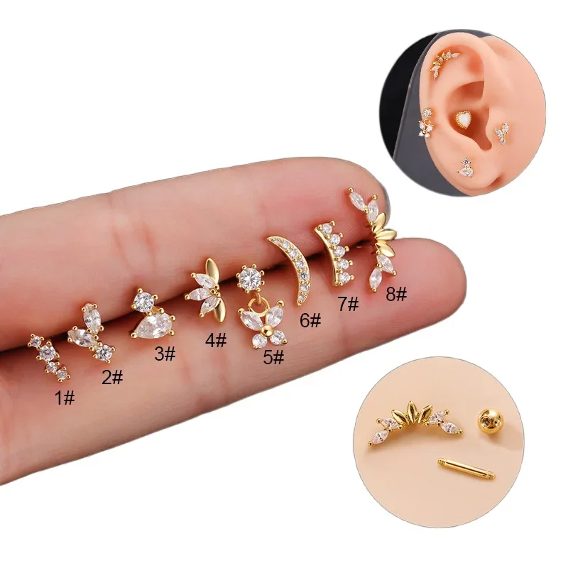 

2Pcs 16G Piercing Stud Earrings for Women Earrings Trend Jewelry Ear Cuffs Stainless Steel Butterfly Stud Earrings for Teens