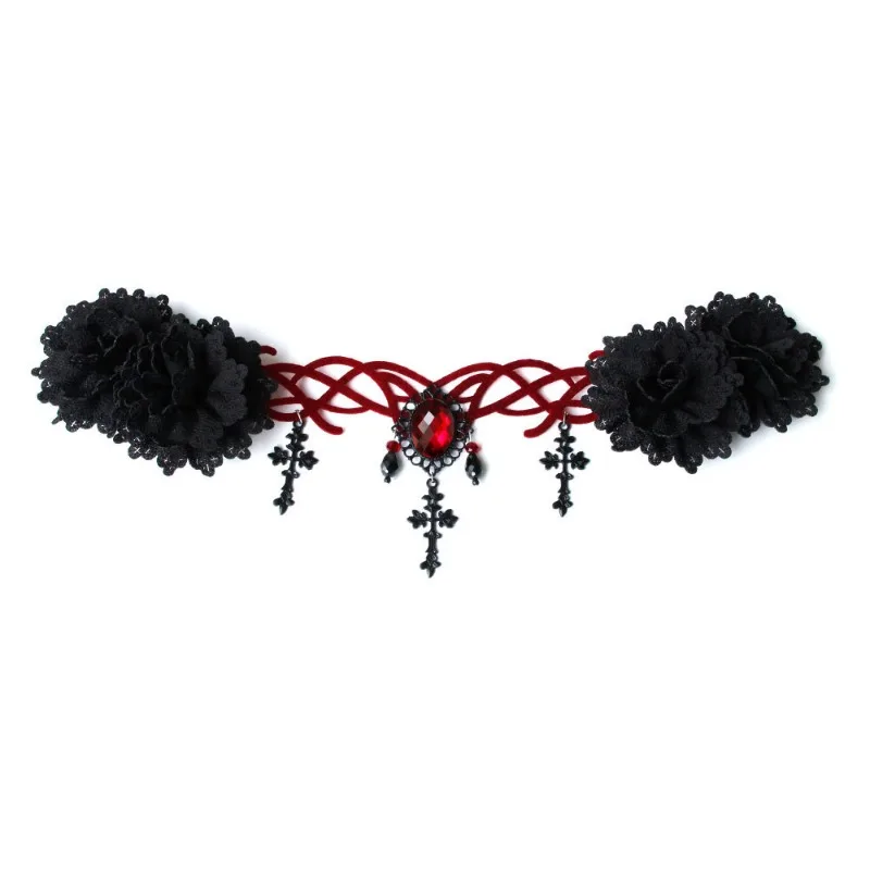 Gothic Style Vampire Reaper Cosplay Cross Headpiece Halloween Ball Queen Crown Masquerade Cosplay Headbands for Women and Girls