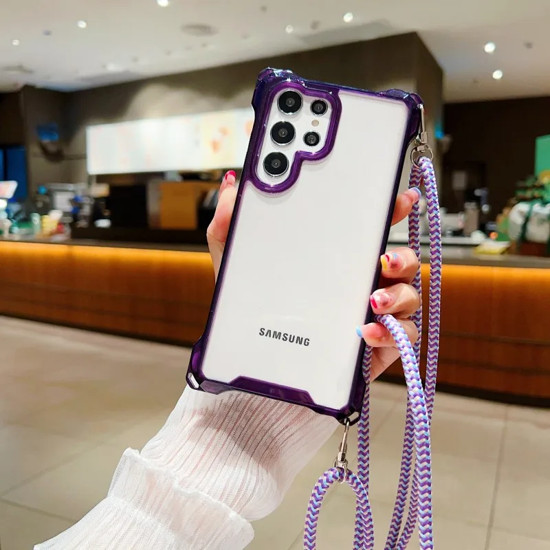 Shockproof Crossbody Lanyard Case with Clear Strap and Corner Protection