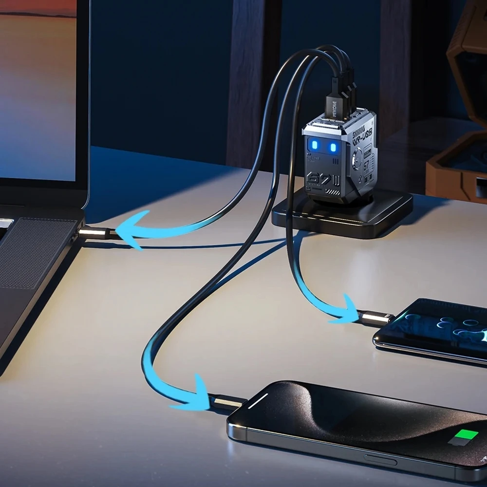 67W GaN Charger Mecha Robot Three Port QC PD Fast Charging Power Adapter