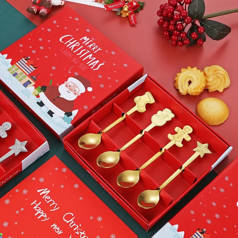 2/4/6Pcs Christmas Fork And Spoon Set Stainless Steel Creative Tableware Coffee Tea Dessert Forks And Spoons Gift Set Cutlery set