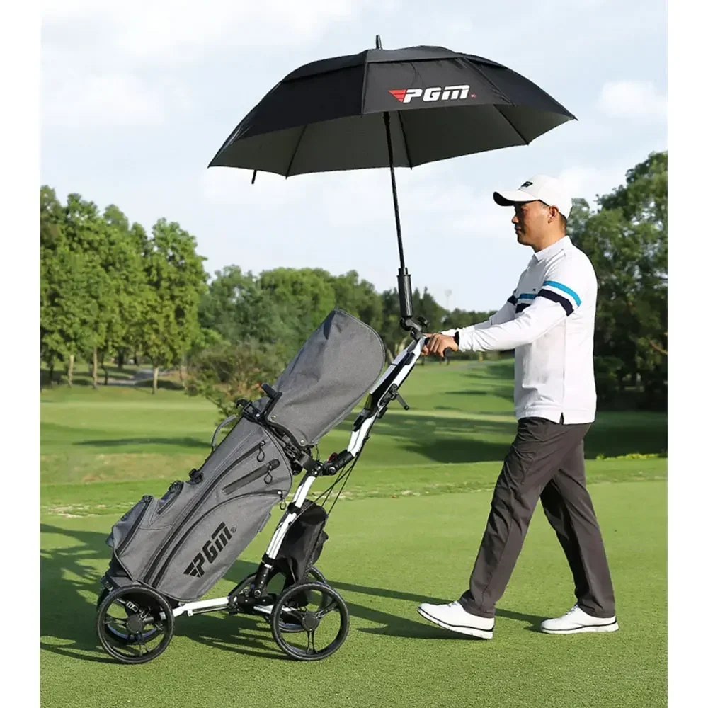 Golf Trolley, Four-wheel Foldable Light Trolley with Golf Club Seat, Foot Brake/umbrella Stand