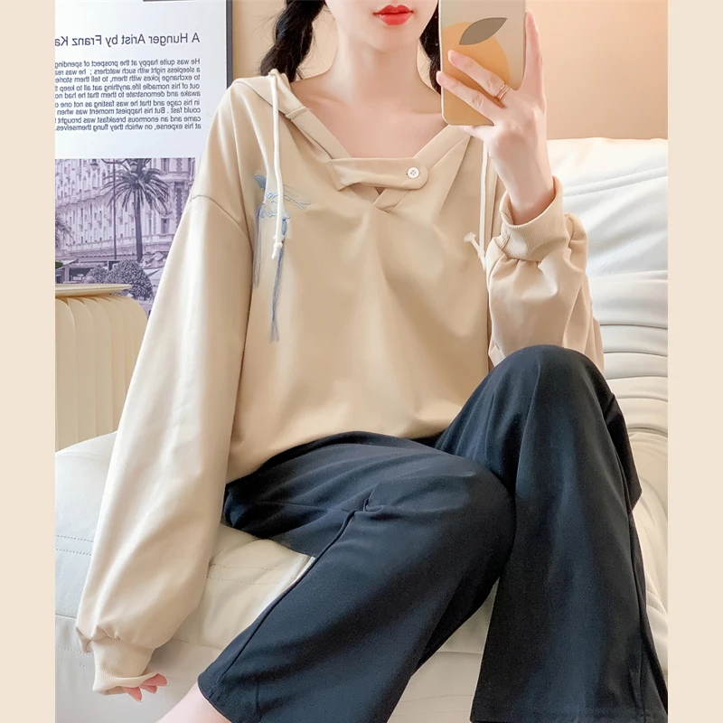 

Осенний повседневный комплект из двух предметов с длинным рукавом, футболка и брюки для студентов, комплекты из 2 предметов, спортивный хлопковый костюм