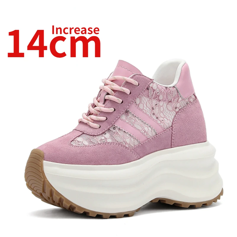 

Invisible Inner Heightening Shoes for Women Summer Comfortable Breathable New Increase 14cm Pink Casual Thick Bottom Dad's Shoes