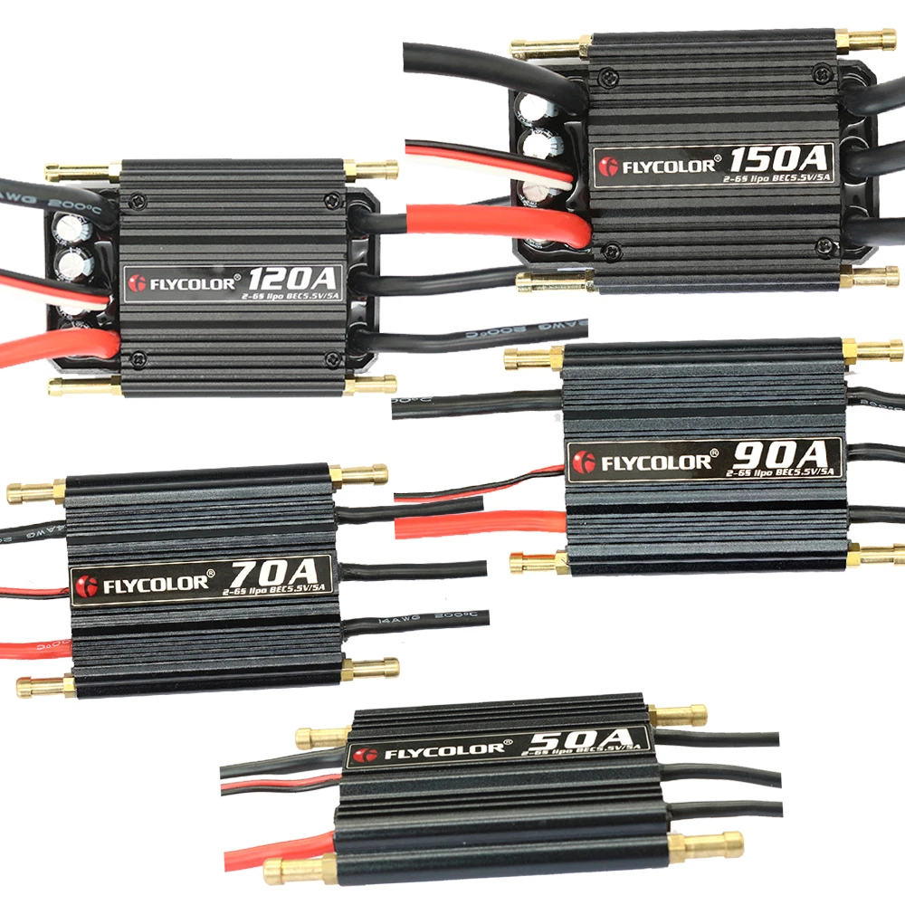 Flycolor Brushless 50A 70A 90A 120A 150A ESC Speed controller 2-6S Lipo BEC 5.5V/5A controller for RC Boat 1