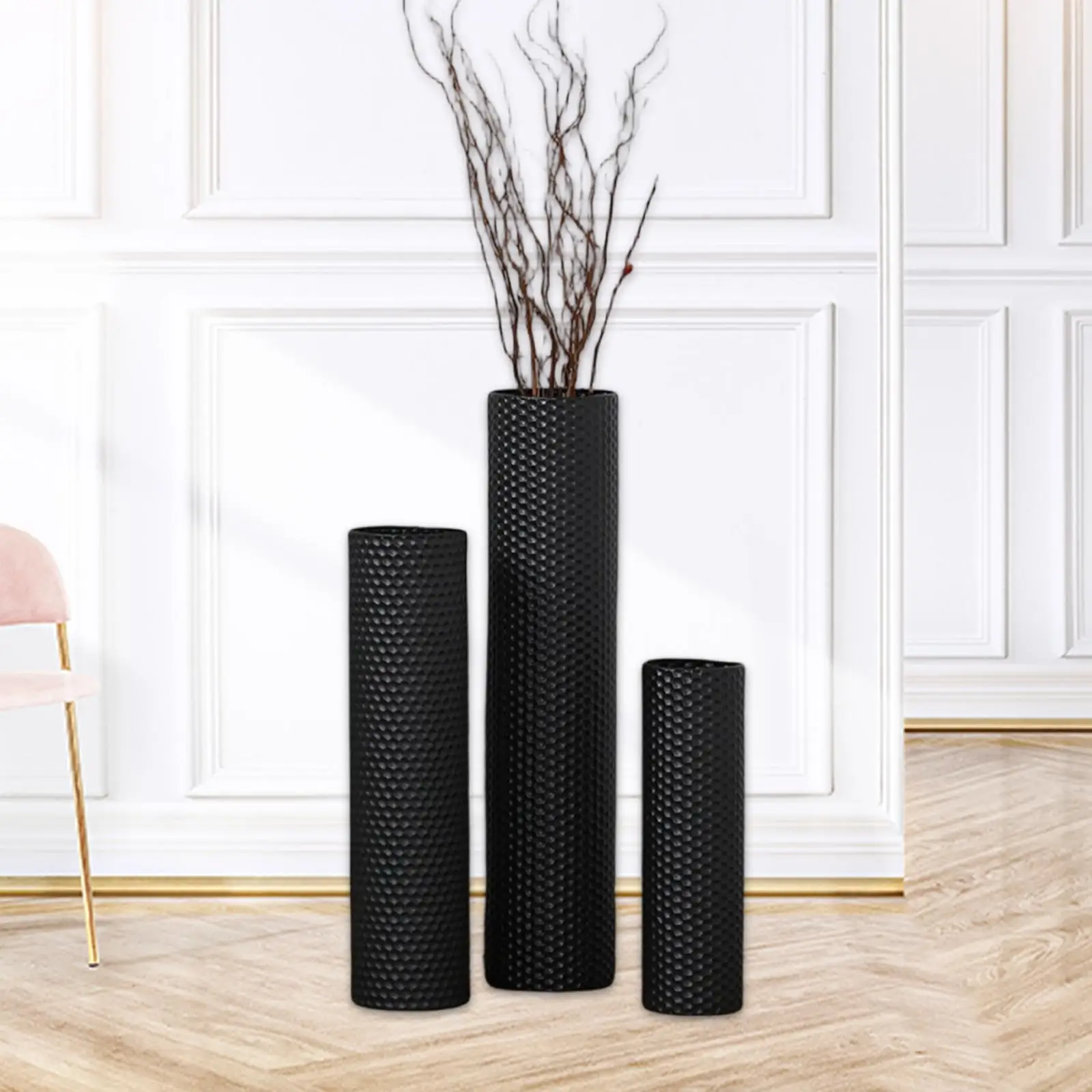 3Pcs Floor Vases Set Decorative Cylinder Vase Home Decor Stable Simple Flower Container for Office Corner Living Room Bedroom