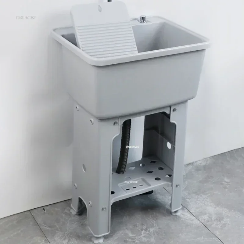 Household Plastic Kitchen Sinks Minimalist Dishwashing Sink Floor-standing Single Slot with Bracket Outdoor Balcony Laundry Pool