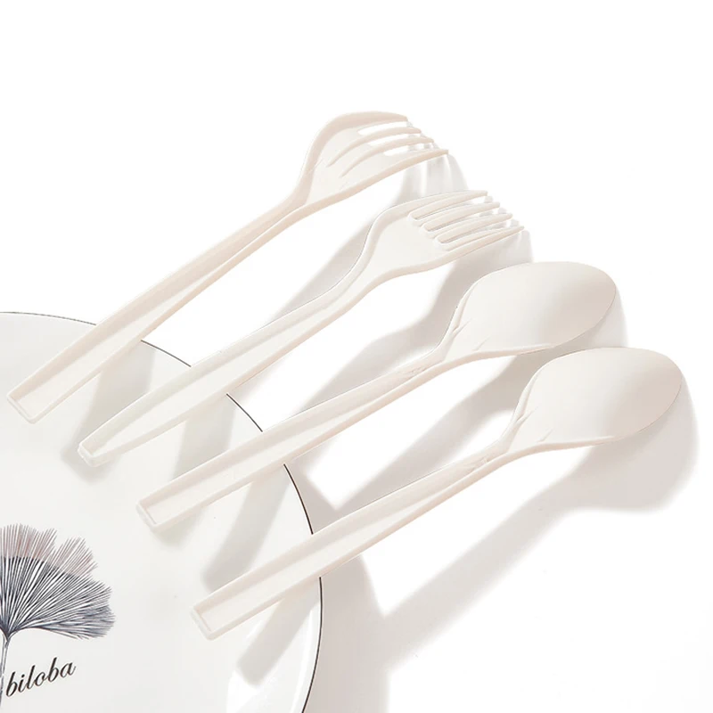 Compostable Forks Spoons Knives Cutlery Combo Set 10PCS/Lot Large Disposable Utensils Eco Friendly Durable Tray Forks Spoons