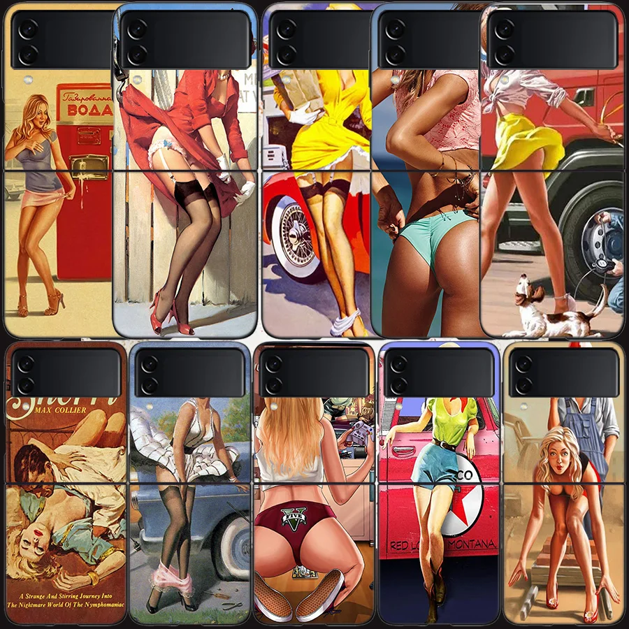 Сексуальный женский чехол WW2 для Samsung Galaxy Z Flip 3 Flip 5 4 5G, черный Жесткий чехол для сотового телефона Samsung Z Flip 5