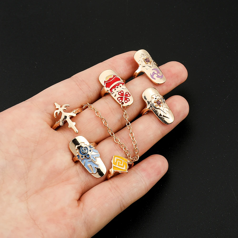 Genshin Impact Ring Set Jewelry Fashion Nail Rings Women Accessories Anime Fingernails Jewellery to Girlfriend Manicure Gift 6