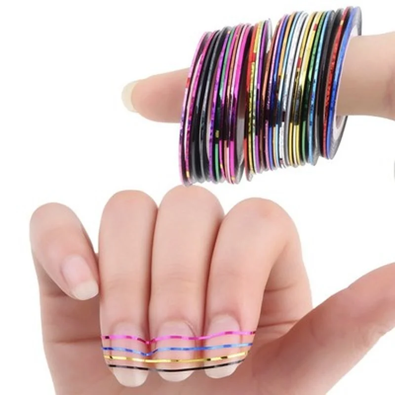 

32/18Rolls Mixed Color Nail Striping Decals Foil Tips Tape Line for DIY 3D Nail Art Tips Decorations Nail Foil Decals Set
