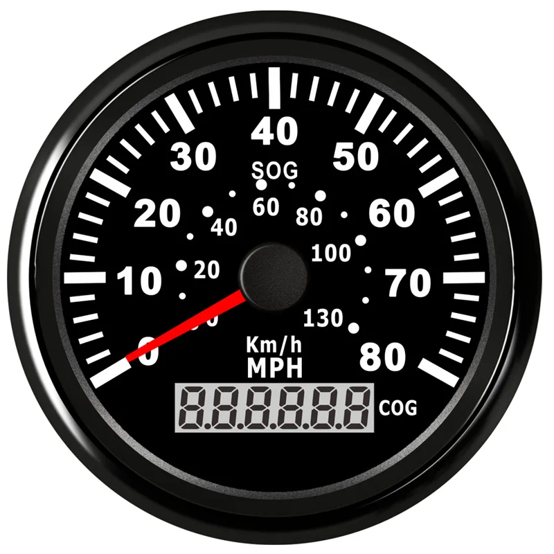 

85mm 0-80MPH Display GPS Speedometers Tuning 0-130Km/H Black Speed Indicators with GPS Antenna Red Backlight for Car Ship Vessel