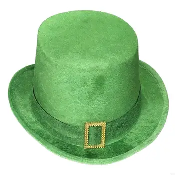 270D Elegant Green Top Hat Leprechaun Styling Hat with Unique Golden Buckles Wide Brimmed Western Hat for Casual Wear