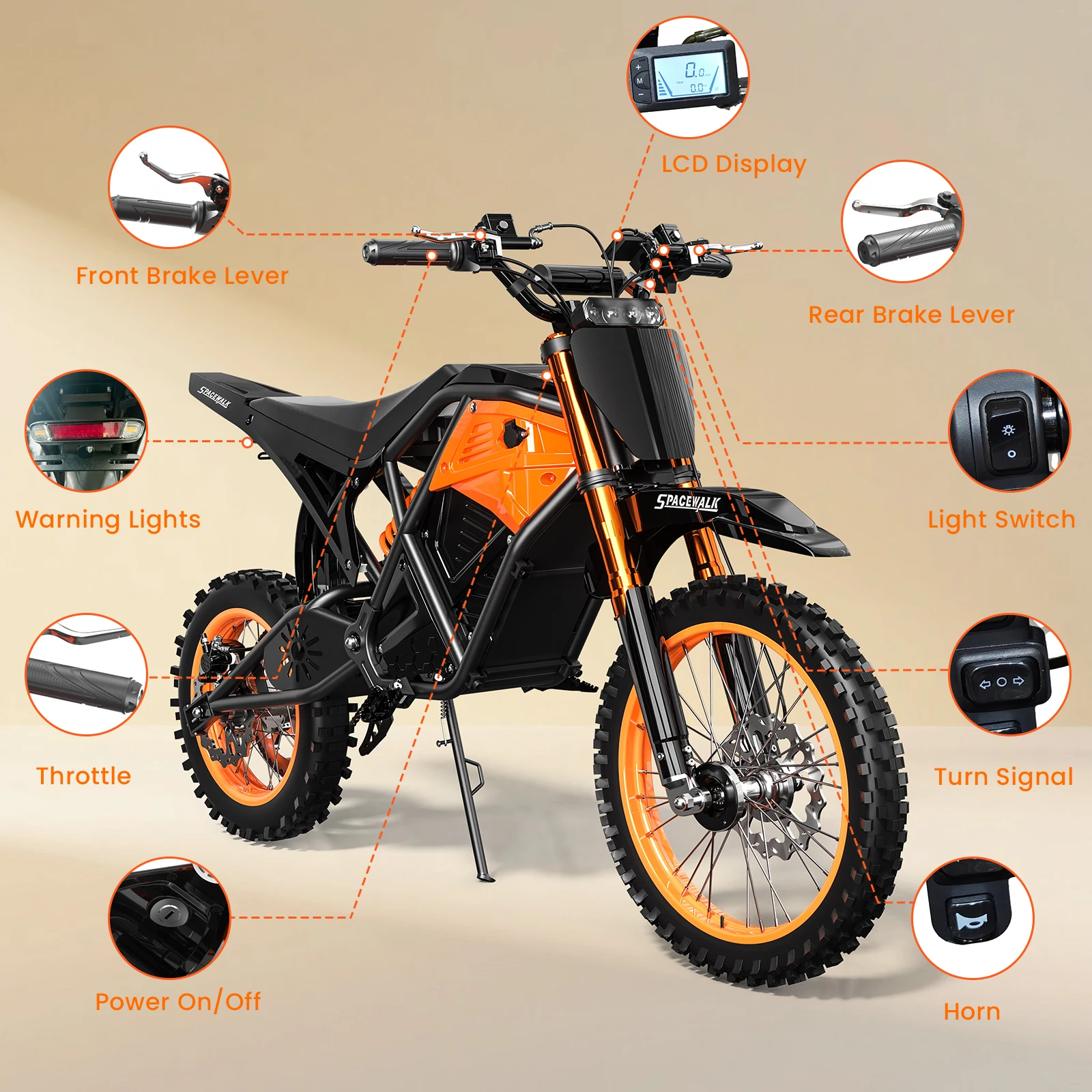 Electric Dirt Bike for Teens Adults,48V Electric bike with 3000W Peak Power Motor,Electric Motorcycle with 14"/12" Fat Tire