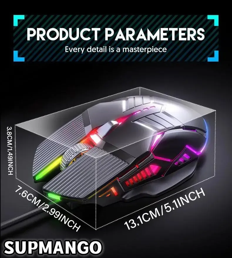 Wired Gaming Mouse RGB LED Backlit Ergonomic For Laptop PC
