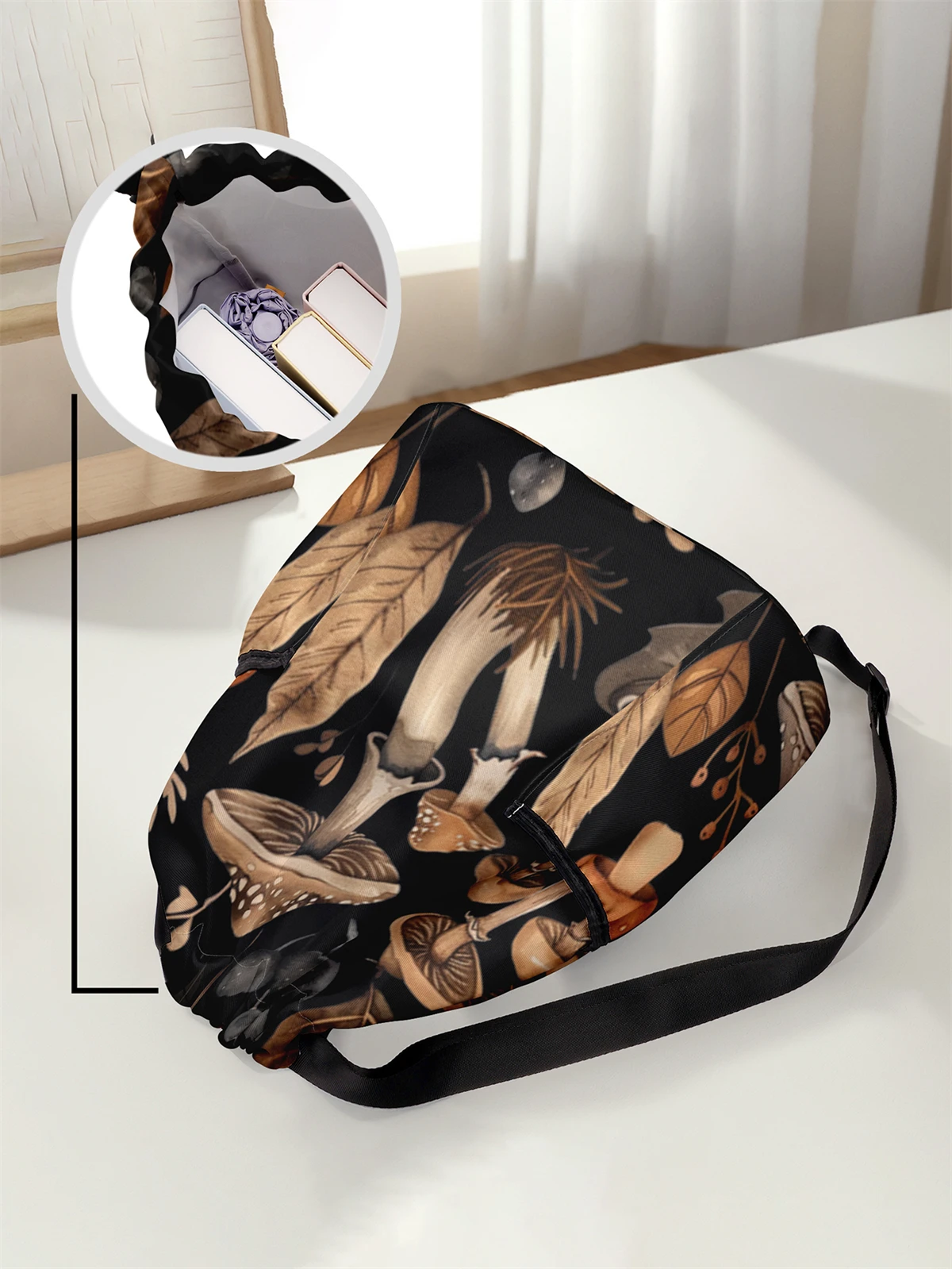 Mushroom Pattern Drawstring Backpack - Large Capacity Durable Fitness Bag, Adjustable Shoulder Strap, Sports Beach Backpack
