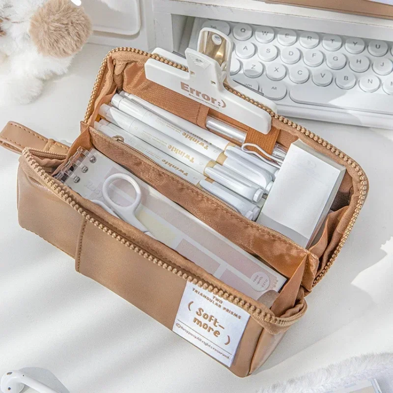 1 Piece Coffee Color Series Pencil Case Simplicity Fashion High Capacity Stationery Pencil Bag Waterproof PU Leather Bag