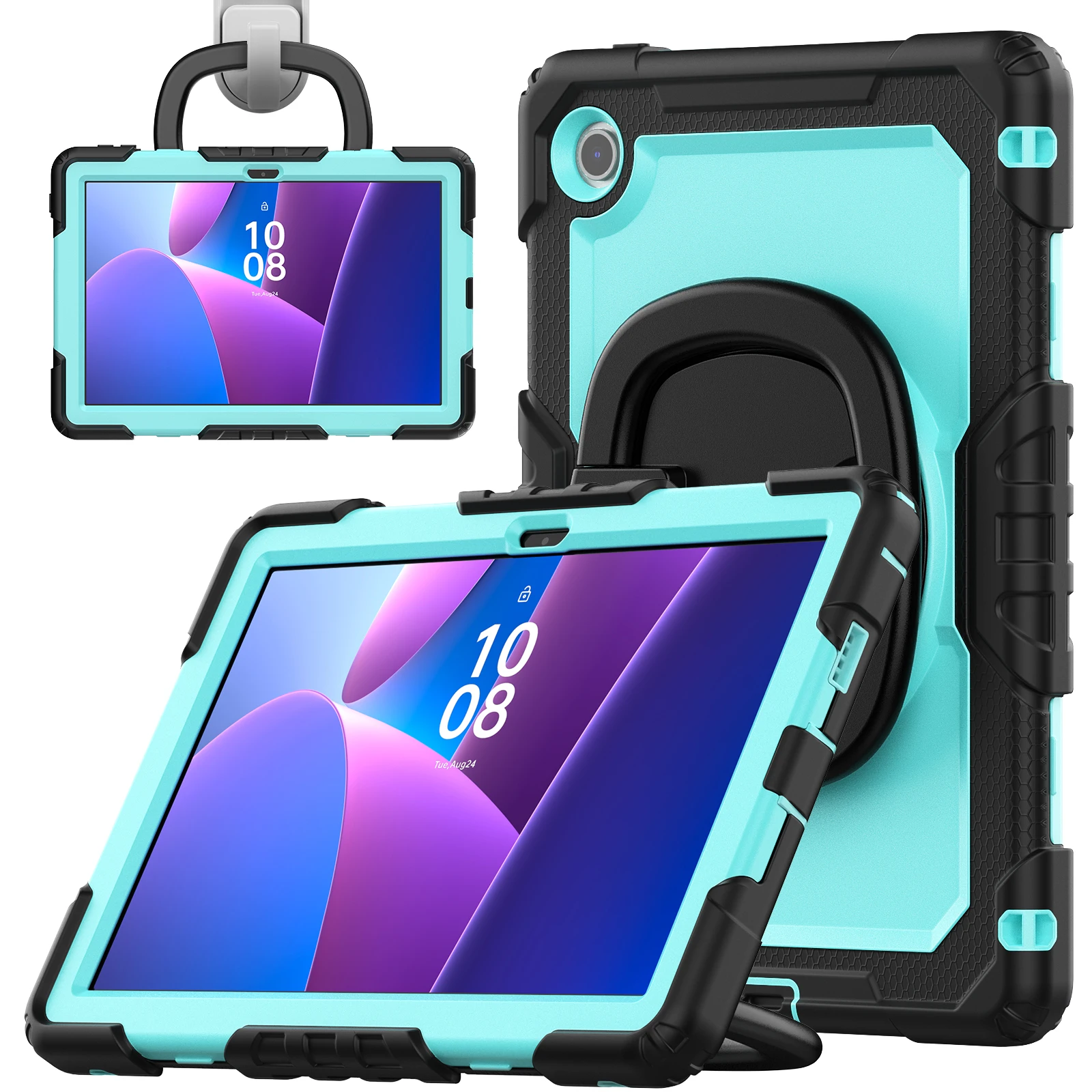 Heavy-Duty Shockproof Tablet Case with 360° Rotatable Bracket, 10.1 Inch