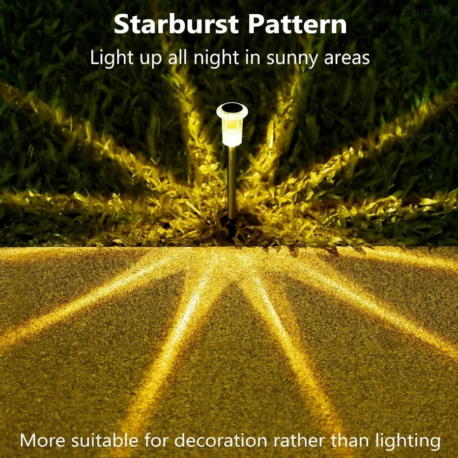 Solar Lights Outdoor 10 Pack Waterproof 3000K Warm White LED Acrylic Lamp Head Stainless Steel Stake for Landscape Lighting Pat