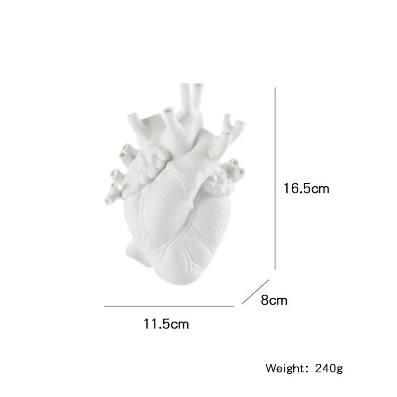 Anatomical Heart Vase Resin Heart Shape Flower Vase Sculpture Flower Pot Desktop Decoration Home Decor Living Room Ornaments images - 6