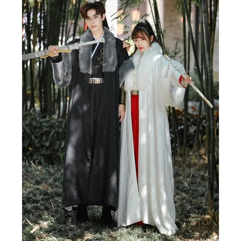 

Winter Chinese Traditional Embroidered Thickened Hanfu Dress Cloak Couples Carnival Cosplay CostumeS Men Women Plus Size S-4xl