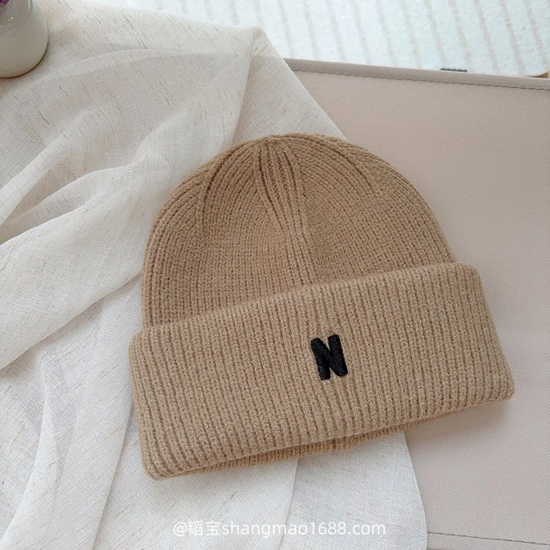 Korean Children's Autumn Winter New N-letter Knitted Hats for Boys Girls Simple Versatile Baby Foreign-style Wool Pullover Hat