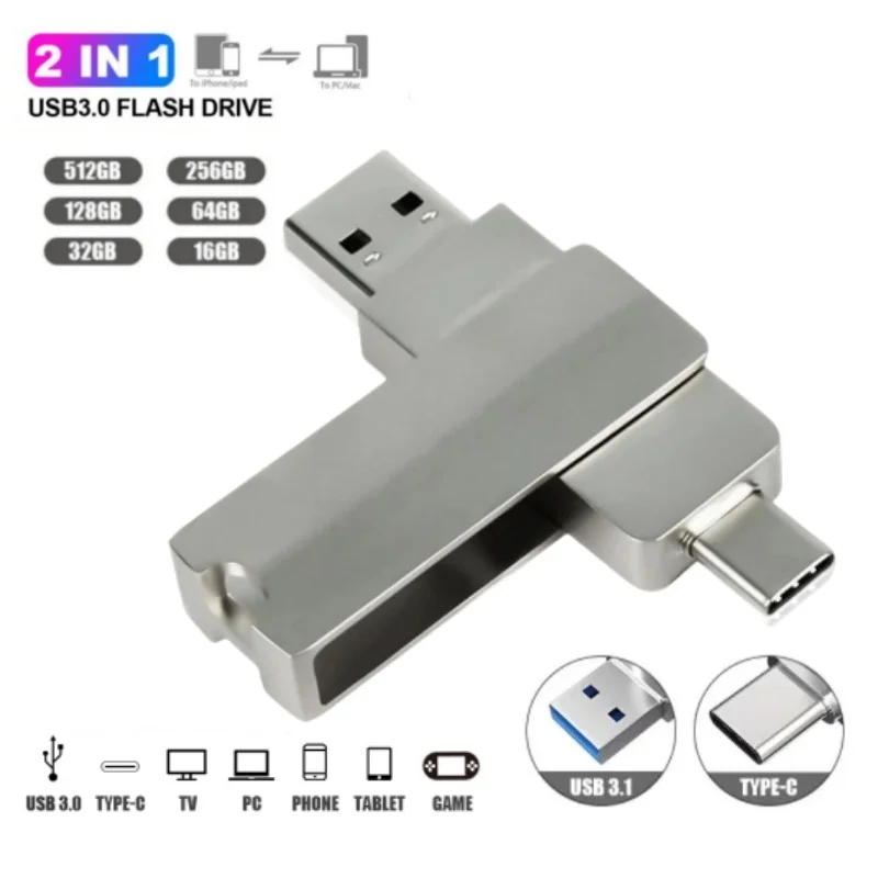 Chiavetta Usb 2 In 1 Usb 3.0 Pendrive 512Gb 256Gb 128Gb Memory Stick Portatile Ad Alta Velocità Compatibile Smartphone/Pc Android