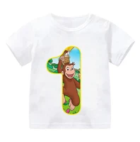 Curious George Cute Monkey Print Cartoon Boys Clothes 1 2 3 4 5 6 7 8 9 Years Birthday Number Kids T Shirt Baby Girls T-Shirts 2