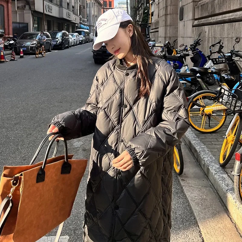 Long Winter Thickened Down Cotton Coat 2025 New Women's Fake Two Pieces Quited Cotton Coat Hooded Parka Female Down Cotton Coat