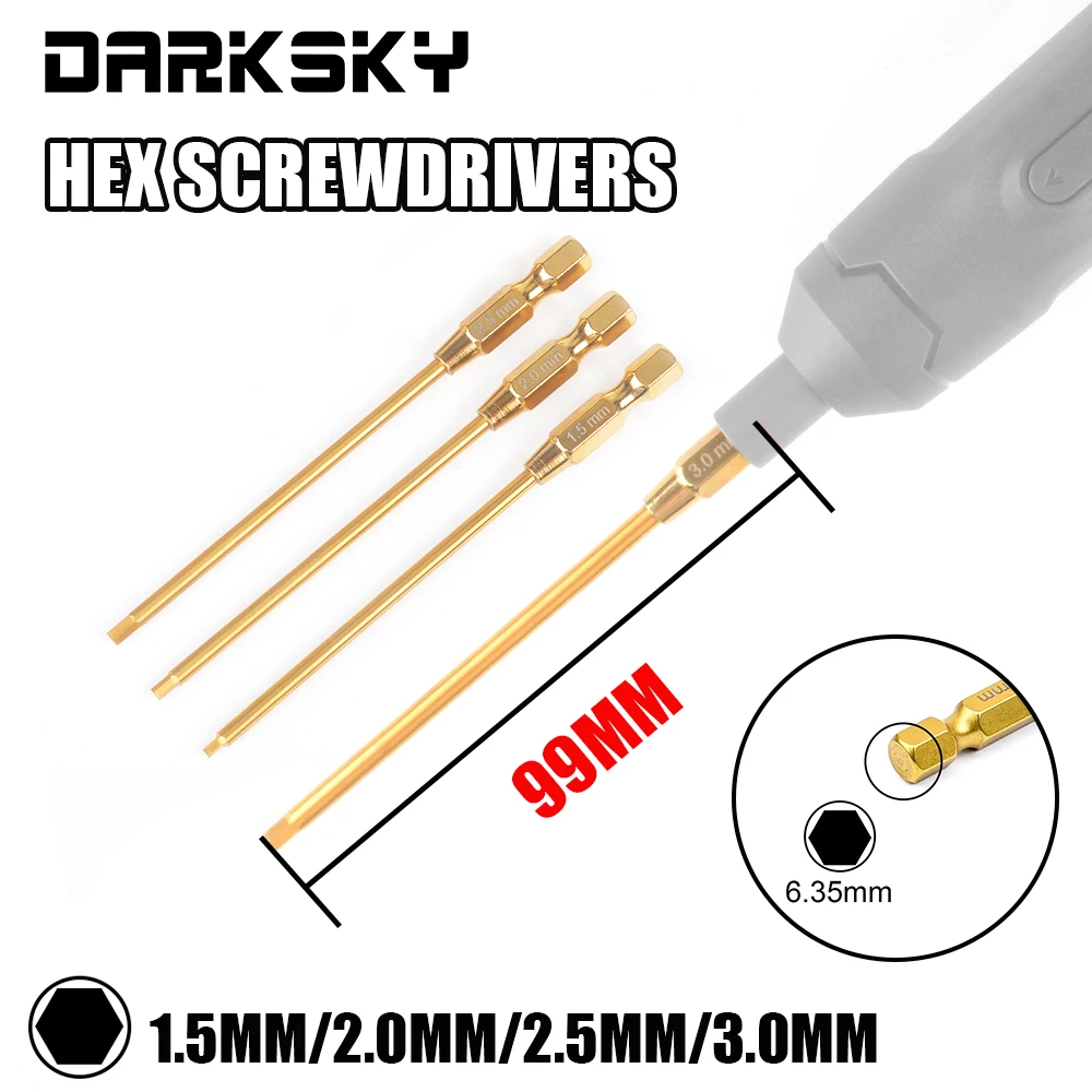 육각 렌치 전기 스크루 드라이버 도구, RC 모델 자동차용, 단단한 합금강 금속, 1.5mm, 2.0mm, 2.5mm, 3.0mm, 6.35mm