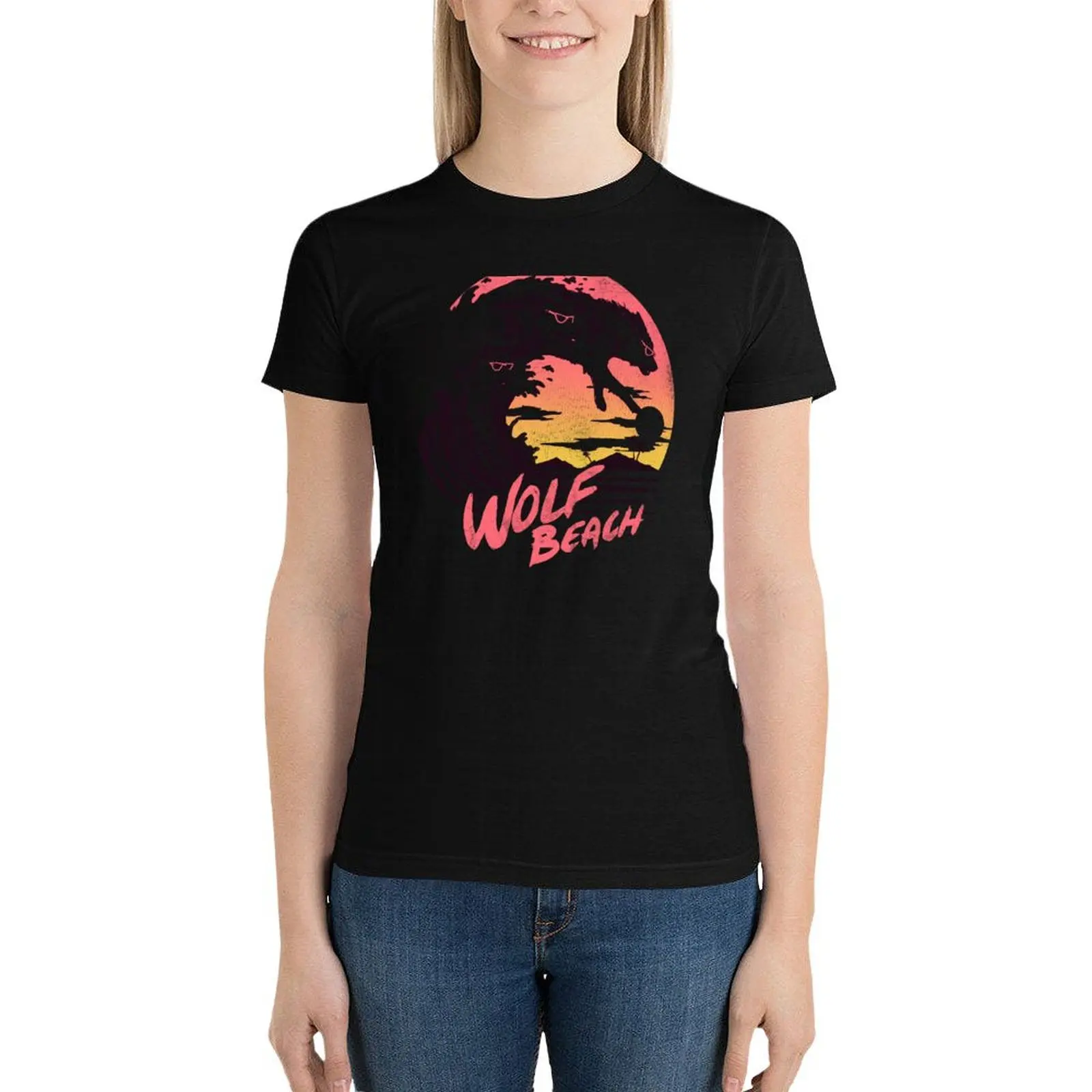 

Wolf Beach T-Shirt Short sleeve tee cute tops tops tight shirts for Women